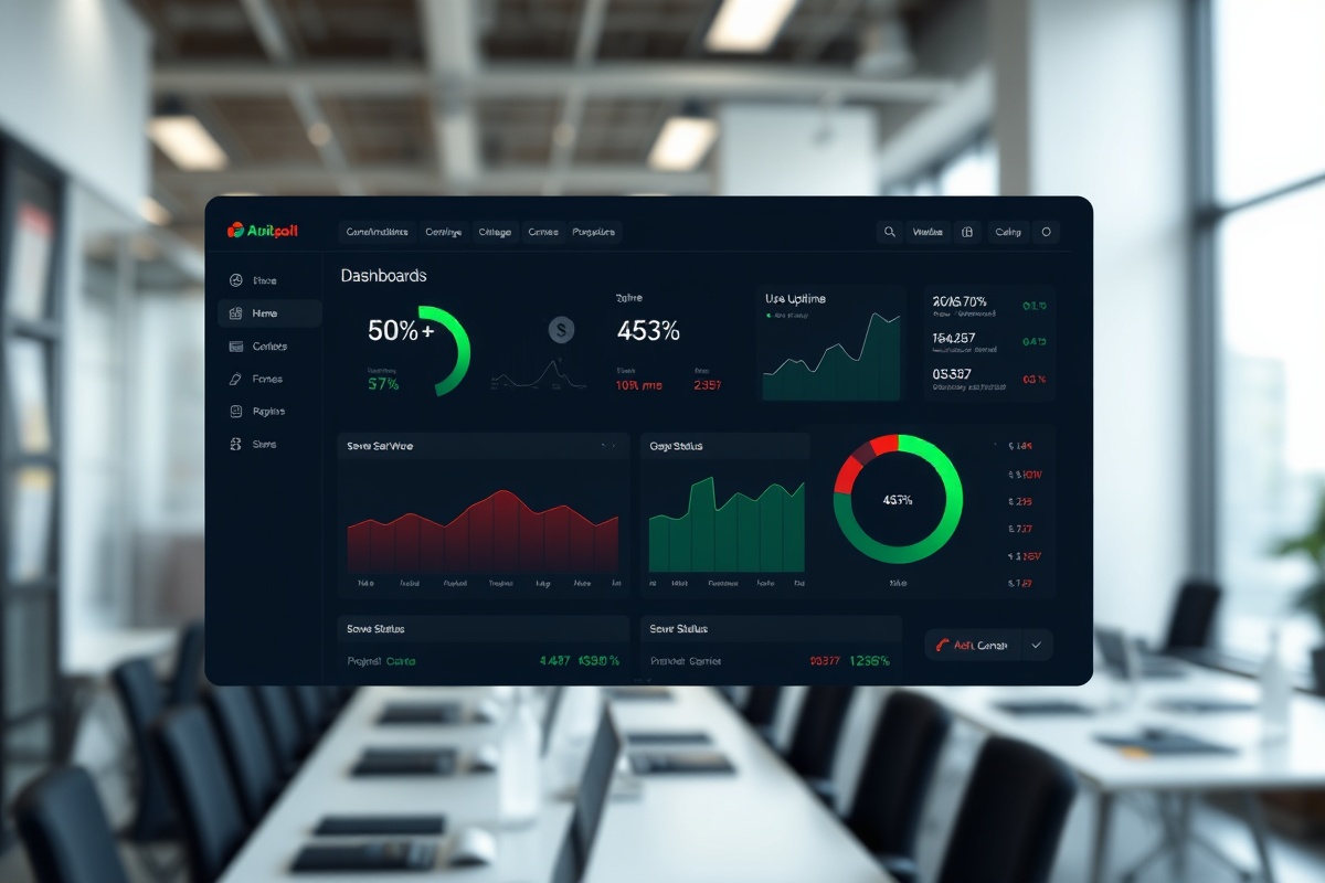 UptimeGuard dashboard interface showing endpoint health cards, response time charts, and alert configuration panel