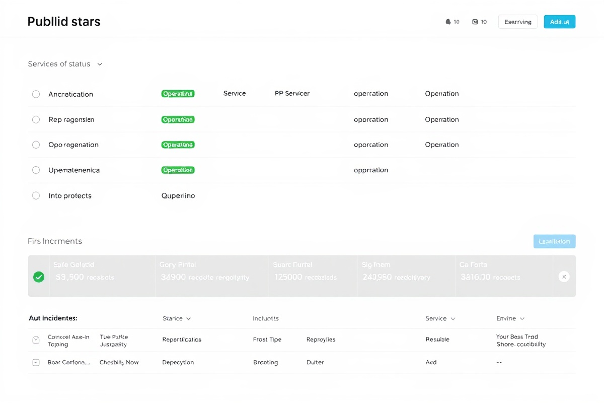 UptimeGuard status page builder interface showing drag-and-drop customization of header colors, logo placement, and monitor group arrangement